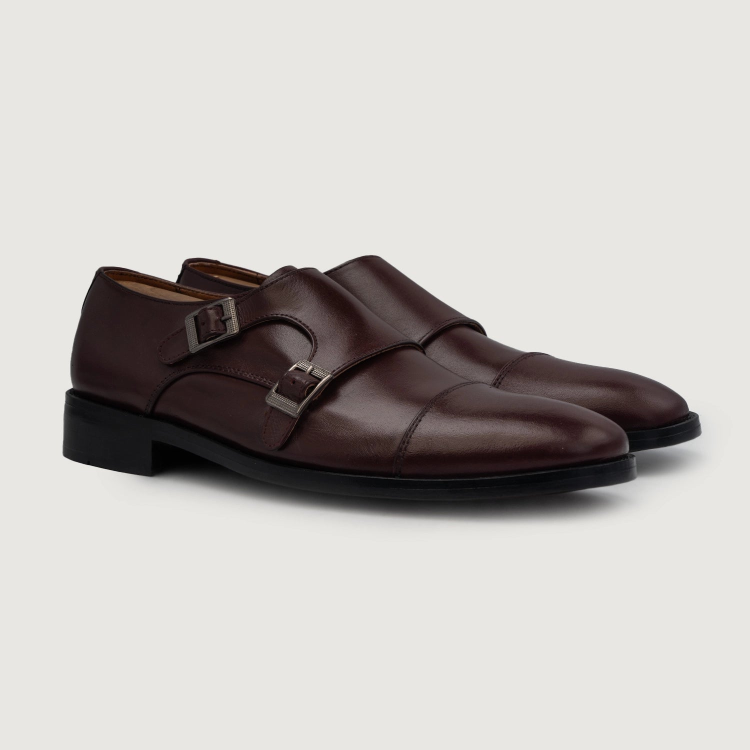 Men's Boston Double Monk Strap Maroon Leather Shoes – The Jacket Maker
