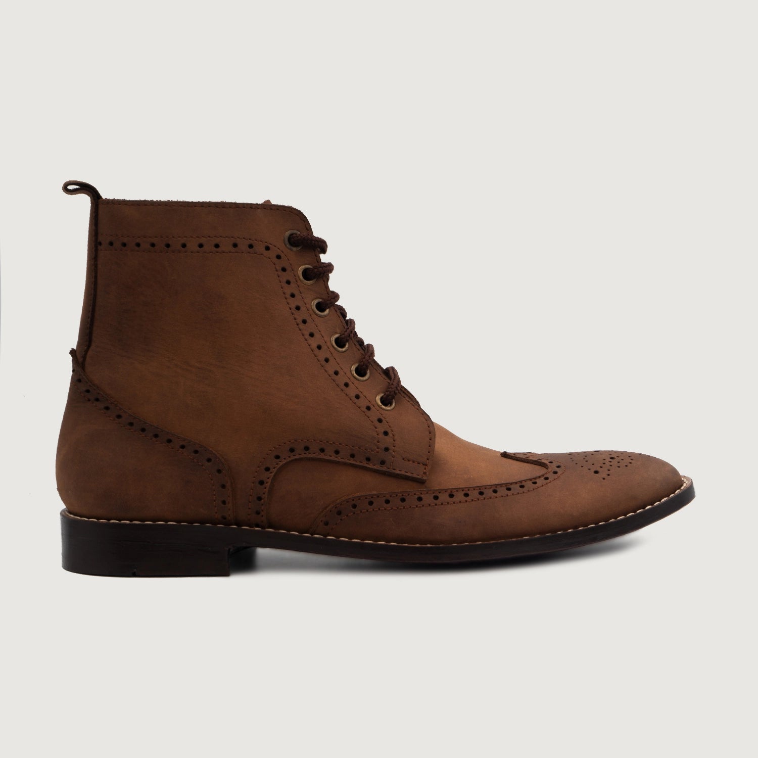 Duster Brogues Derby Oil Pull up Brown Leather Boots