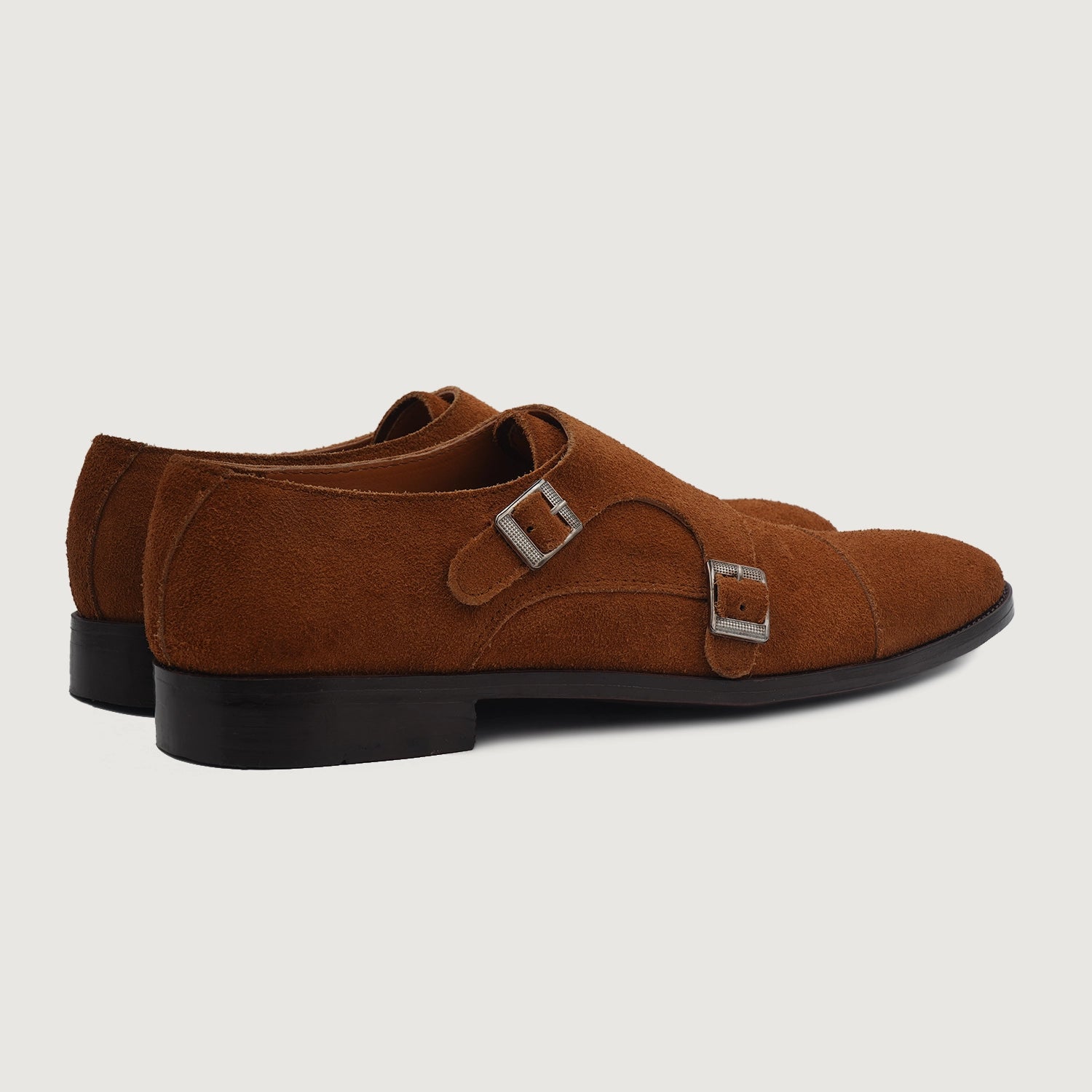 Men's Boston Double Monk Strap Brown Suede Leather Shoes – The