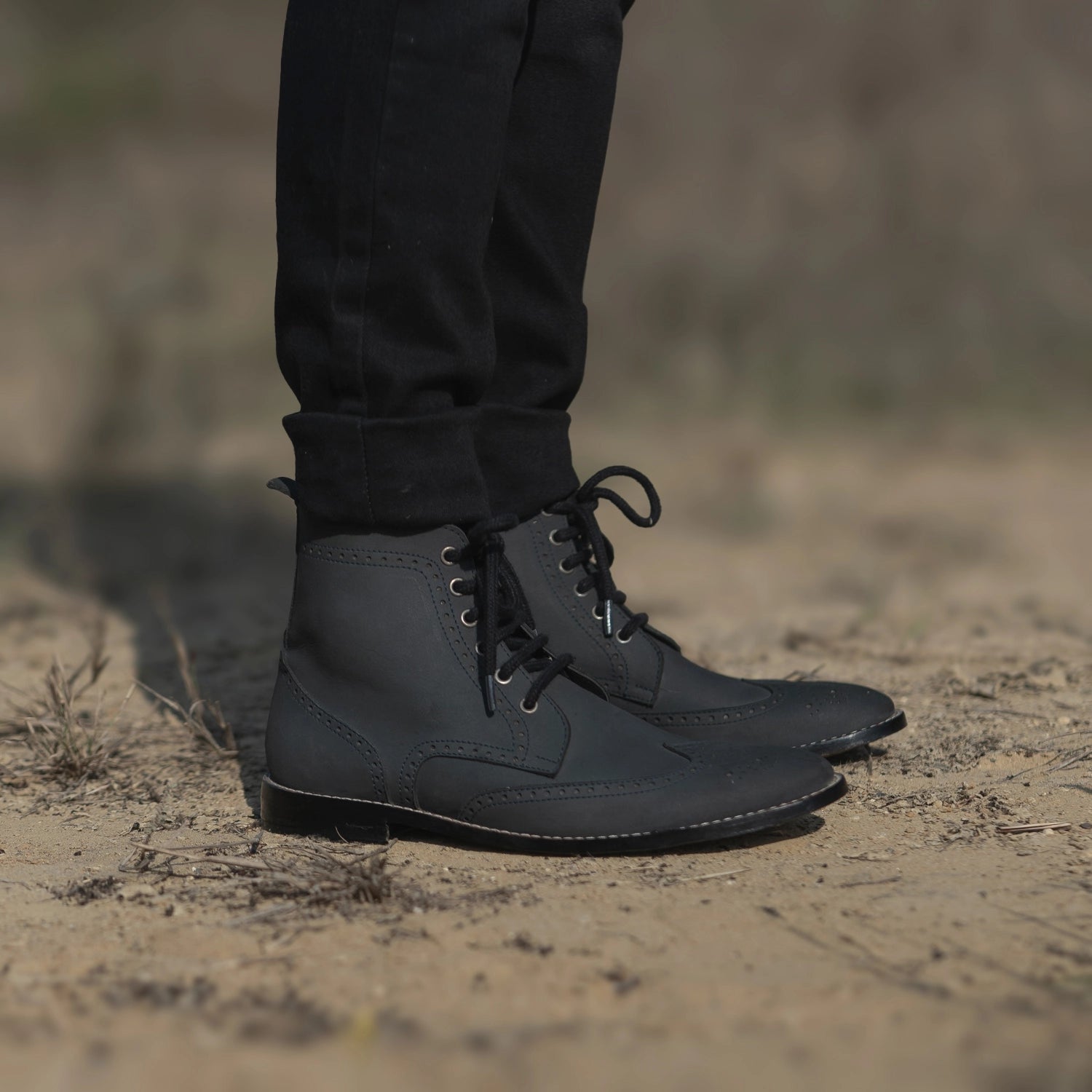 Men's Duster Brogues Derby Black Nubuck Leather Boots – The Jacket