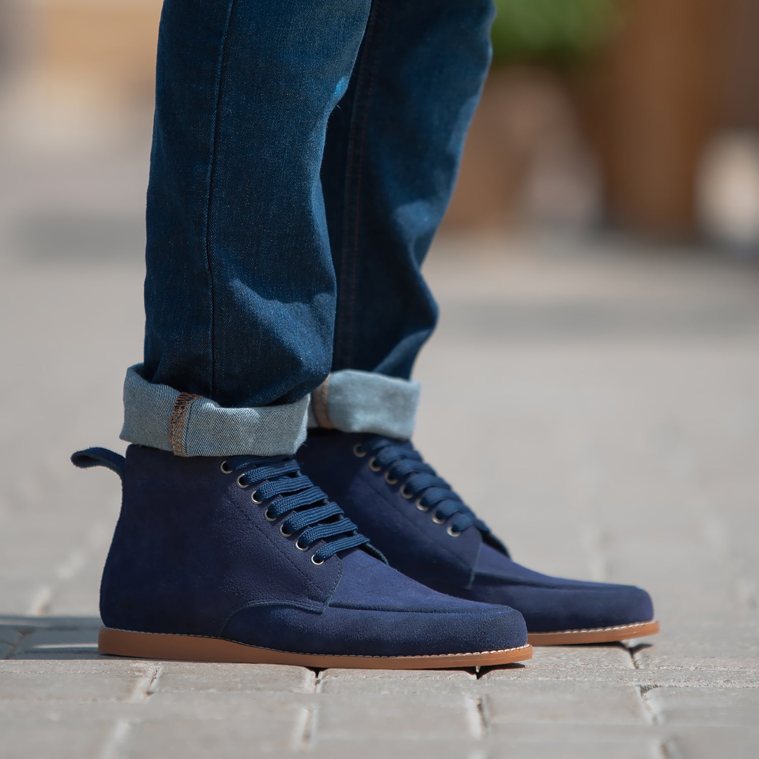 Bearman Moc Toe Blue Suede Boots
