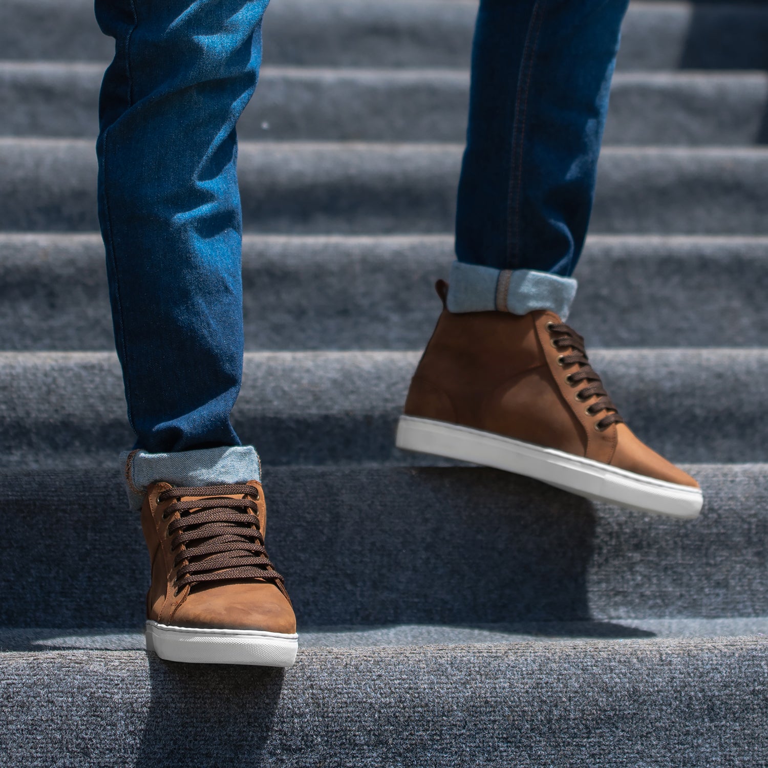 Marty High Top Pull up Brown Leather Sneakers