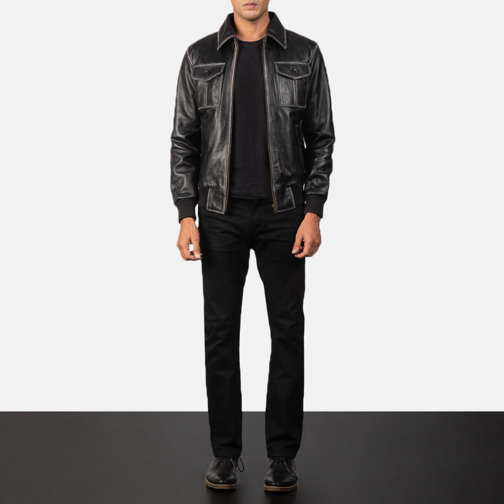 Men's Aaron Black Leather Bomber Jacket – The Jacket Maker