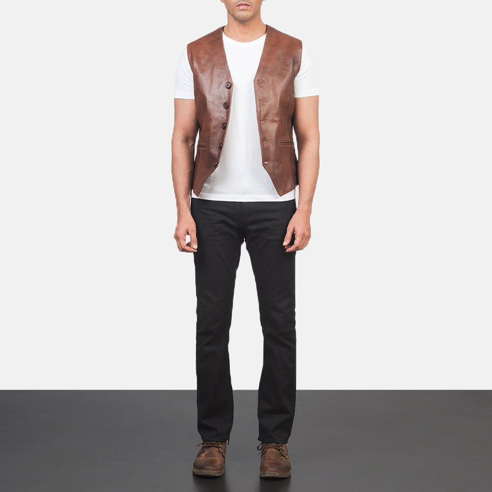 Men's Auden Brown Leather Vest – The Jacket Maker