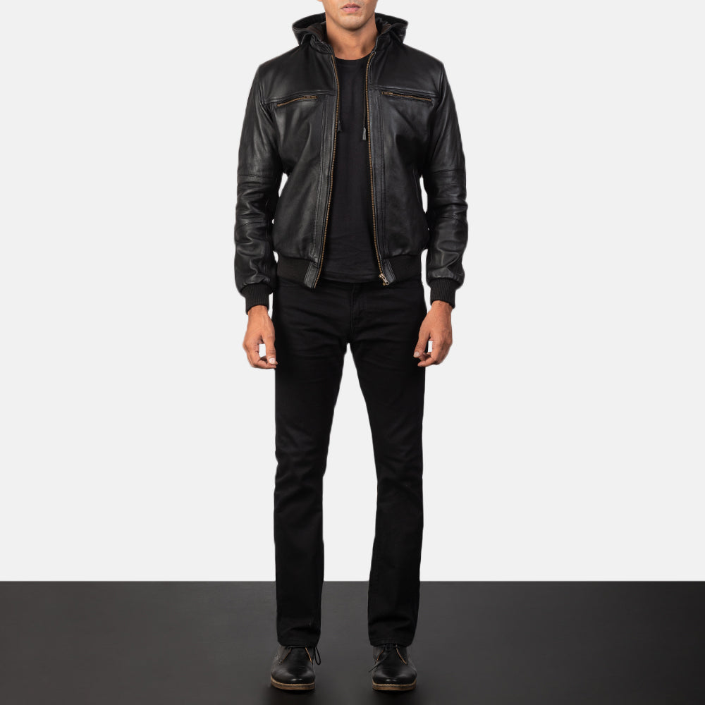 Men's Bouncer Biz Black Leather Bomber Jacket – The Jacket Maker