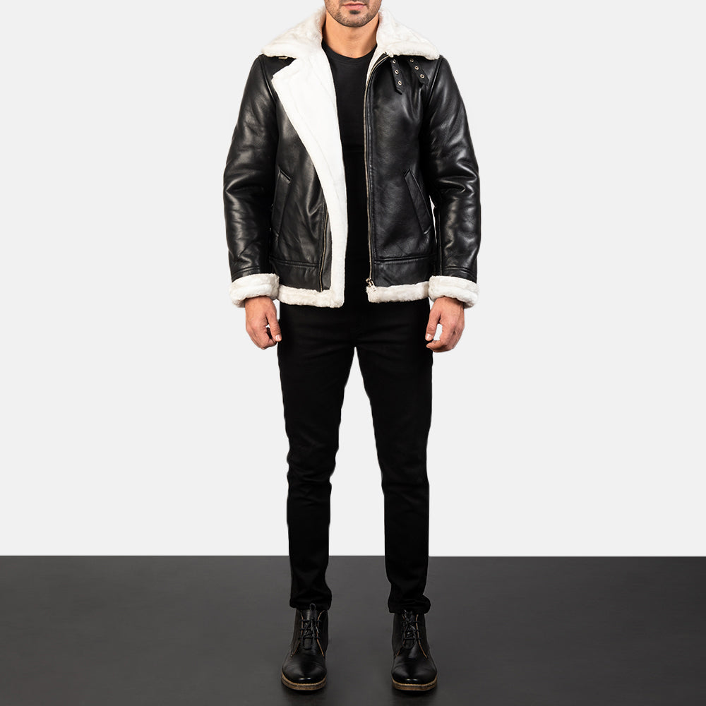 Men's Francis B-3 Black & White Leather Bomber Jacket – The Jacket