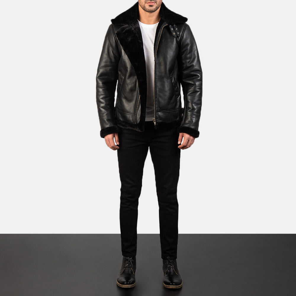 Francis B 3 Black Leather Bomber Jacket