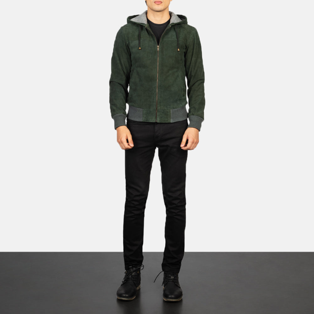 Men's Nintenzo Green Hooded Suede Bomber Jacket – The Jacket Maker