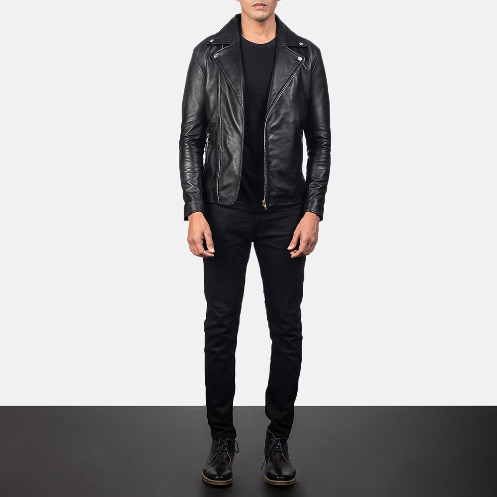 Black leather bike jacket outlet
