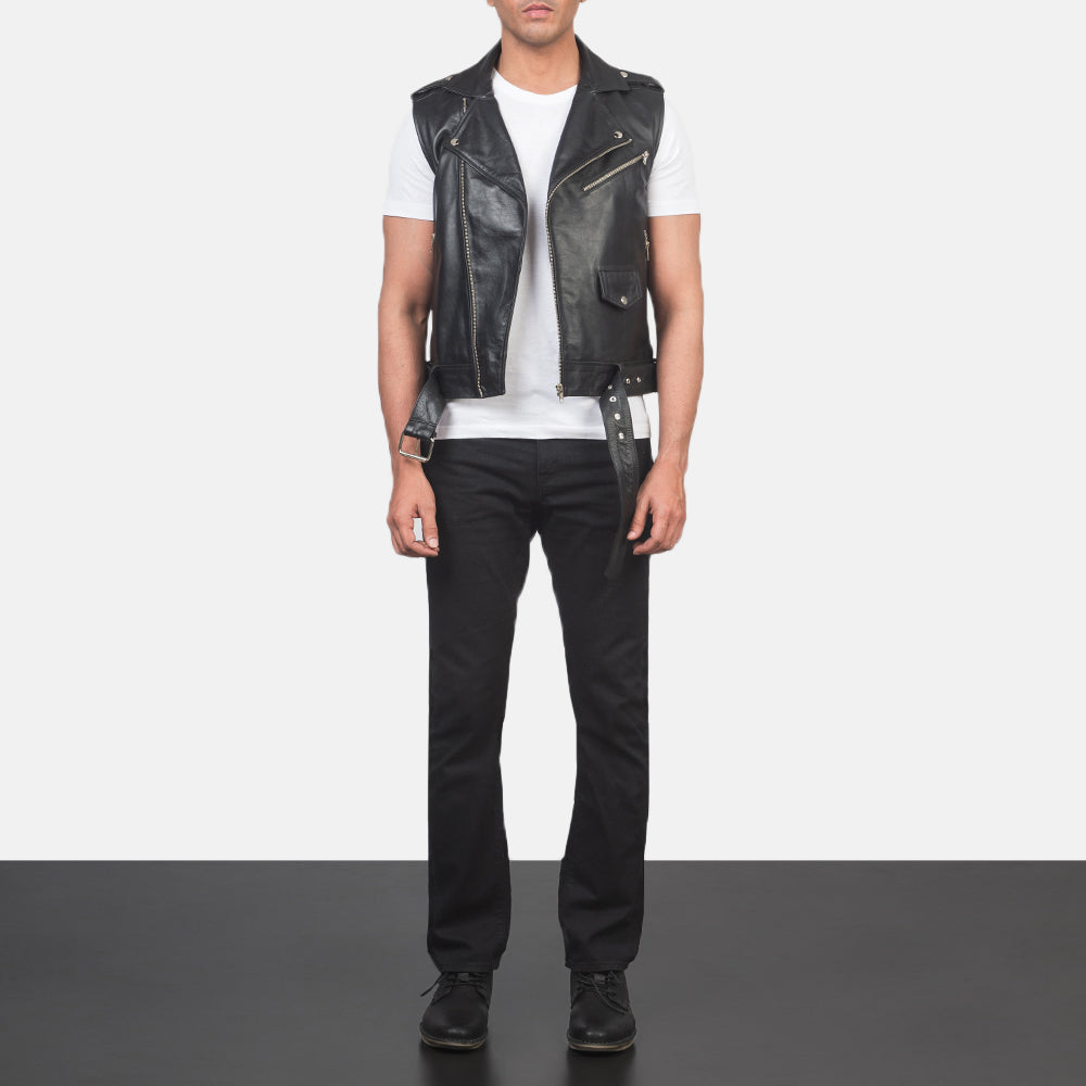 Men's Sullivan Black Leather Biker Vest – The Jacket Maker