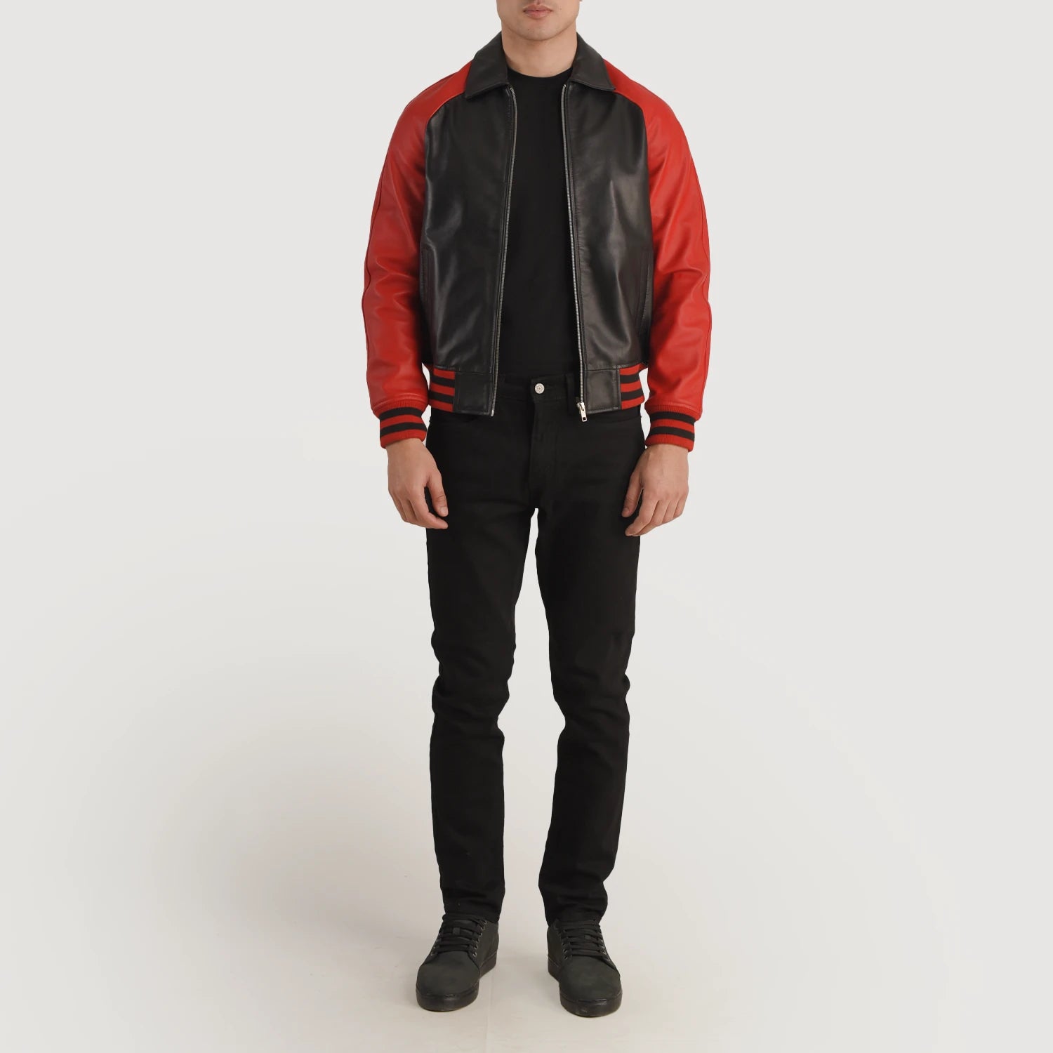 Walton Black Red Leather Varsity Jacket