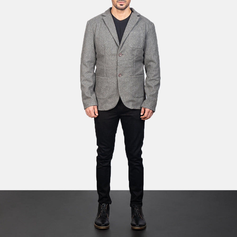 Grey wool blazer mens clearance