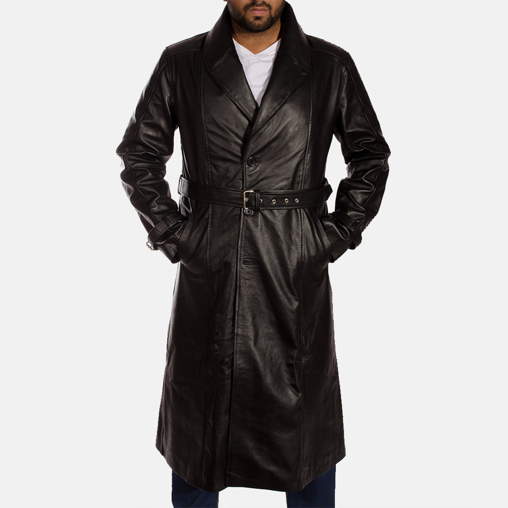 Leather black trench coat discount