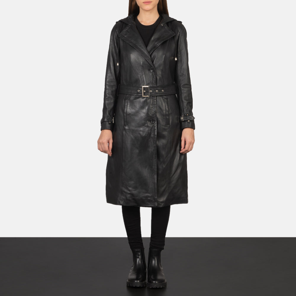 Black hooded trench coat womens 2025