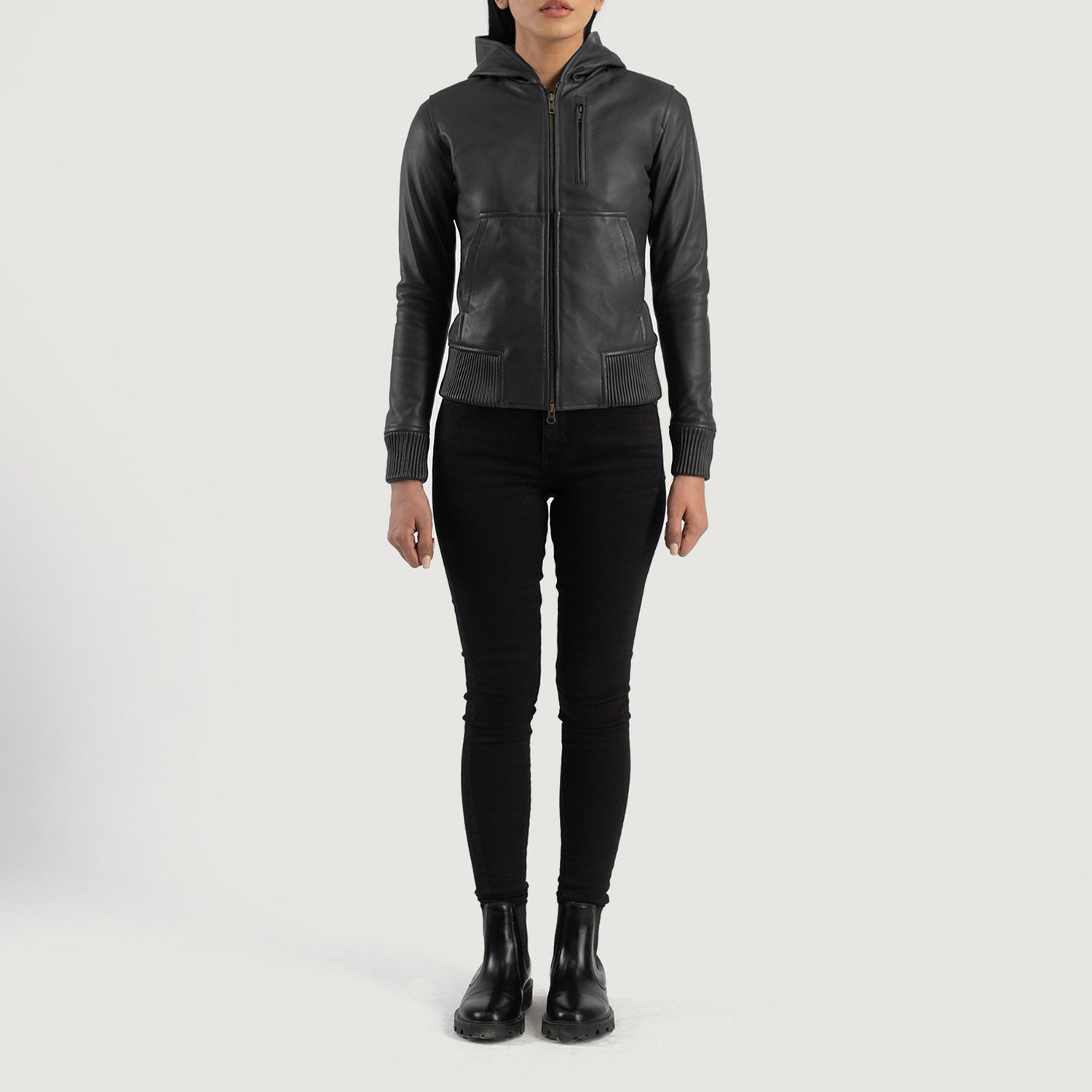 Women's Luna Black Hooded Leather Bomber Jacket – The Jacket Maker