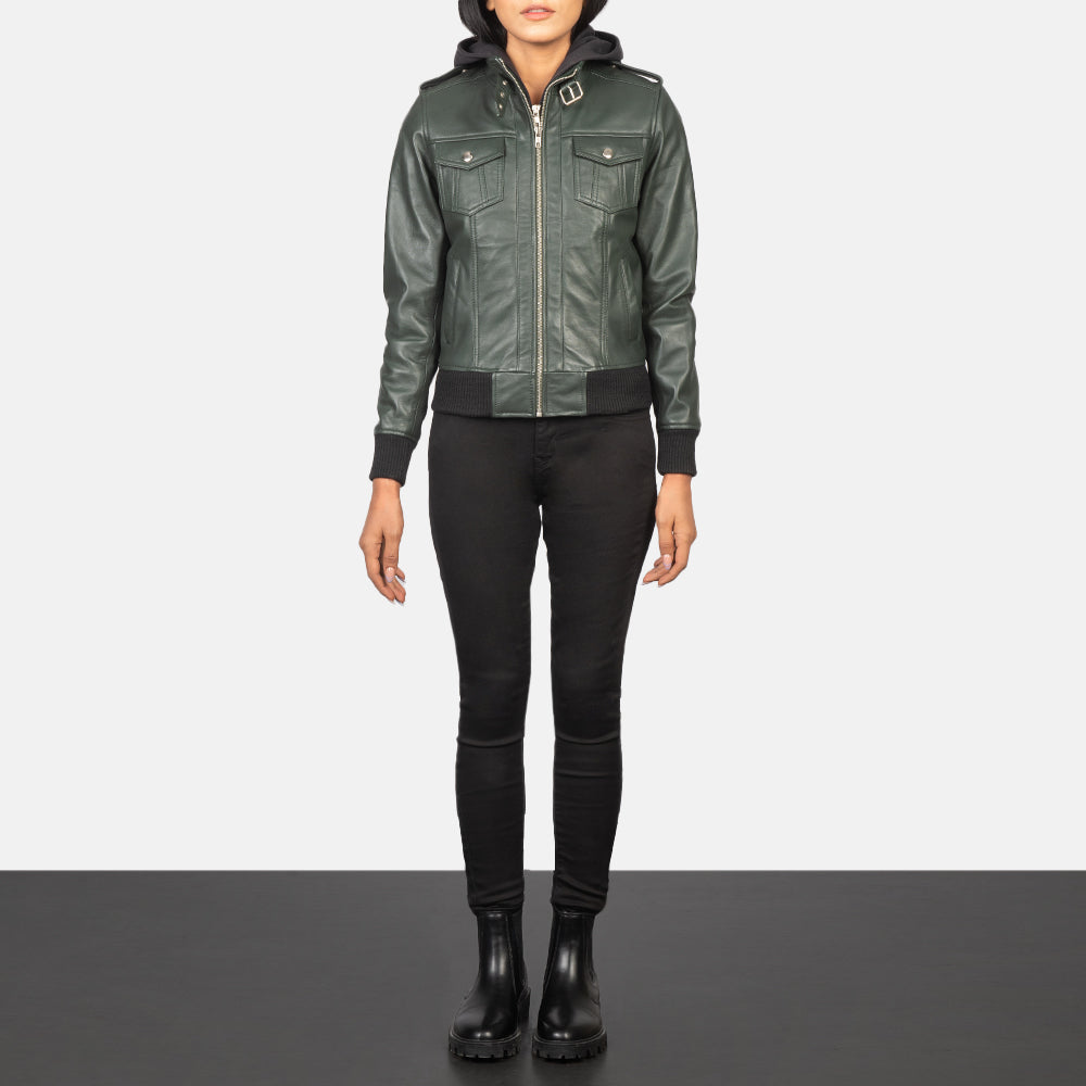 Women's Roslyn Green Hooded Leather Bomber Jacket – The Jacket Maker